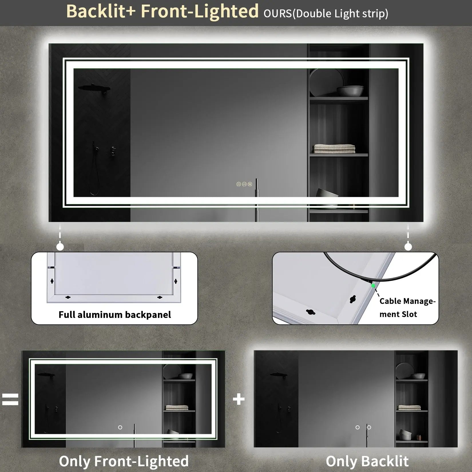 LED Backlit Bathroom Mirror | Dimmable, Anti-Fog, Touch Control comfydesigners