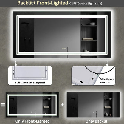 LED Backlit Bathroom Mirror | Dimmable, Anti-Fog, Touch Control comfydesigners