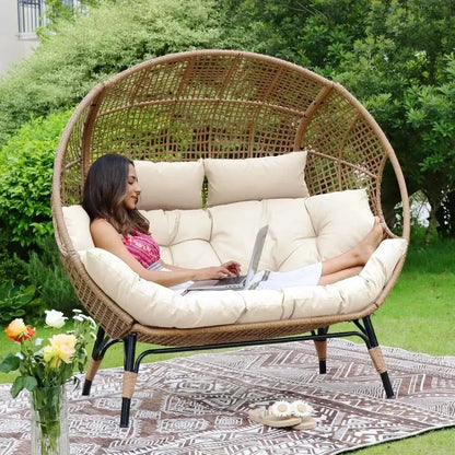 Oversized Double Egg Chair Lounger | 2-Person Wicker Outdoor Chair comfydesigners