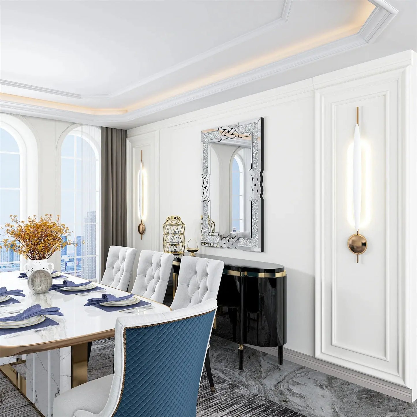 Glam Crystal Diamond Silver Wall Mirror comfydesigners