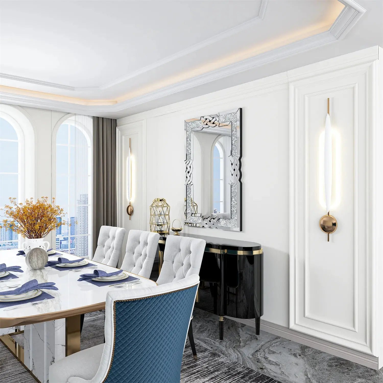 Glam Crystal Diamond Silver Wall Mirror comfydesigners