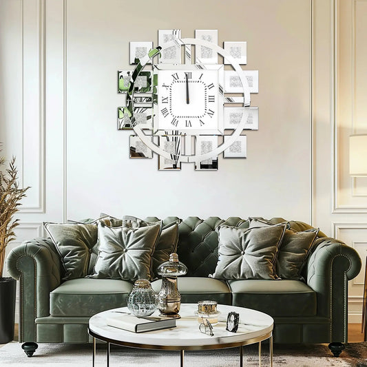 Crushed Diamond Mirrored Silent Wall Clock comfydesigners