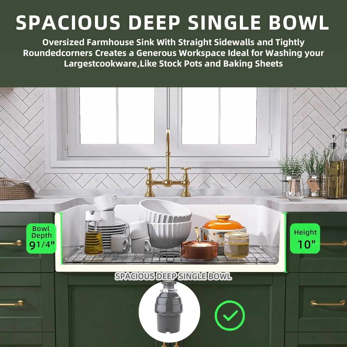 White Fireclay Farmhouse Sink | Apron Front, Single Bowl, Deep Basin Kitchen Sink comfydesigners