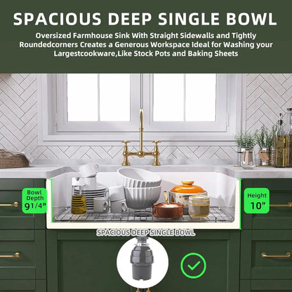 White Fireclay Farmhouse Sink | Apron Front, Single Bowl, Deep Basin Kitchen Sink comfydesigners