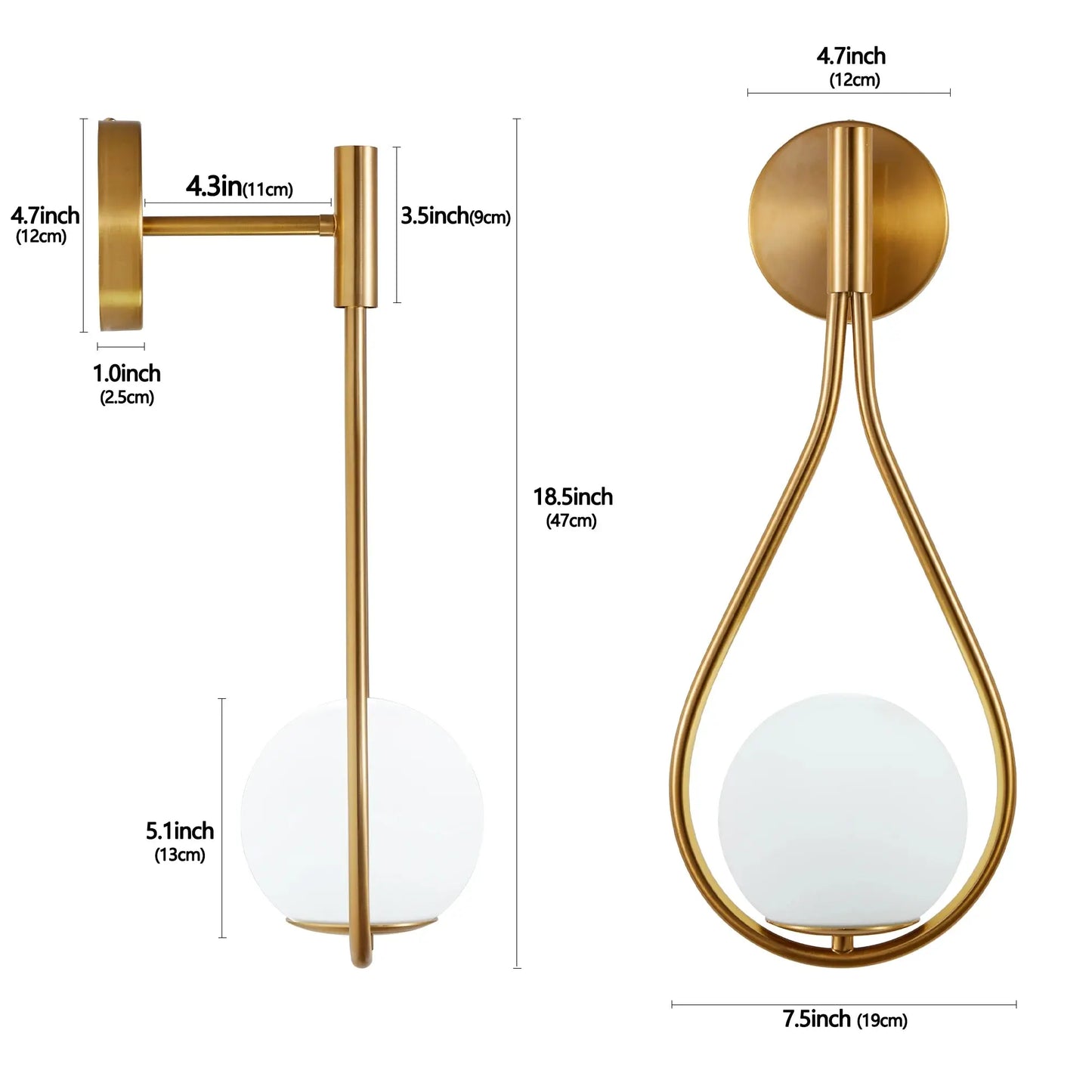 Luxury Golden Wall Sconces with Opal Glass Globe, Set of 2 comfydesigners