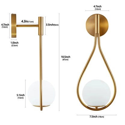 Luxury Golden Wall Sconces with Opal Glass Globe, Set of 2 comfydesigners