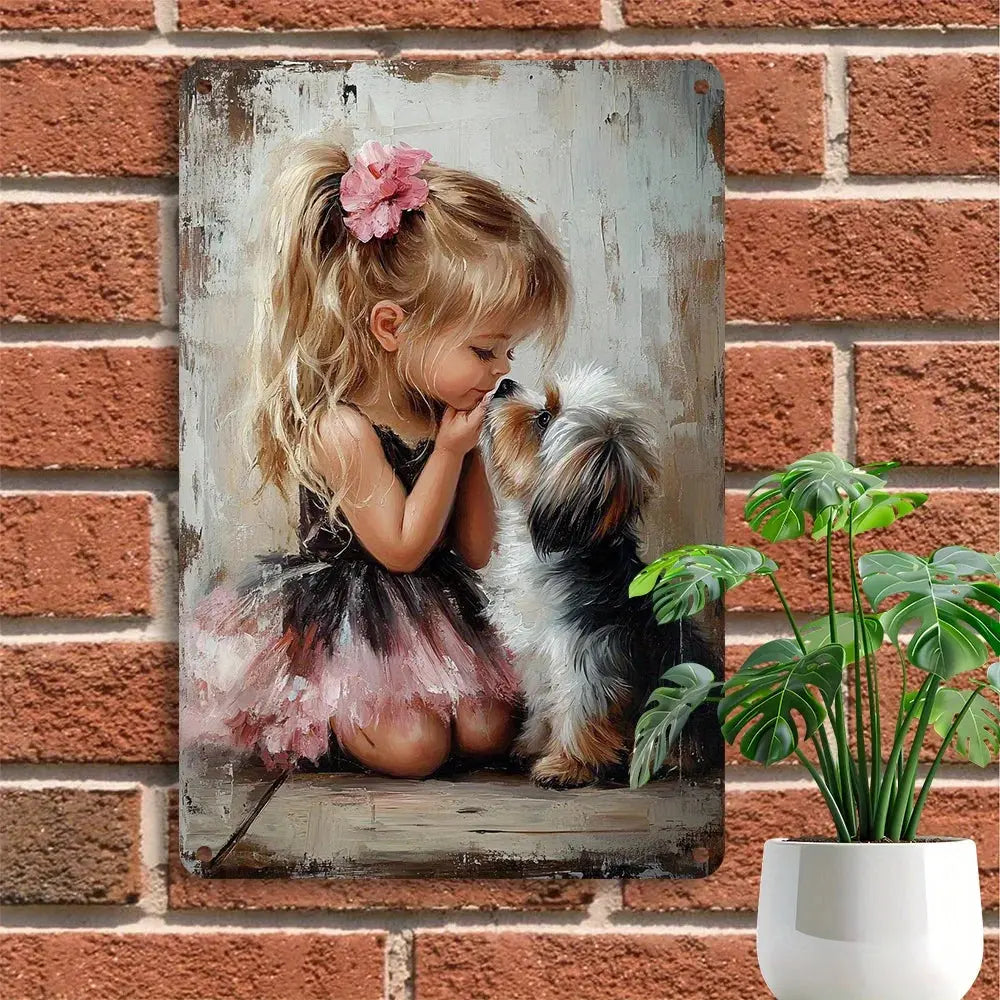 Girl & Dog Tinplate Wall Art comfydesigners