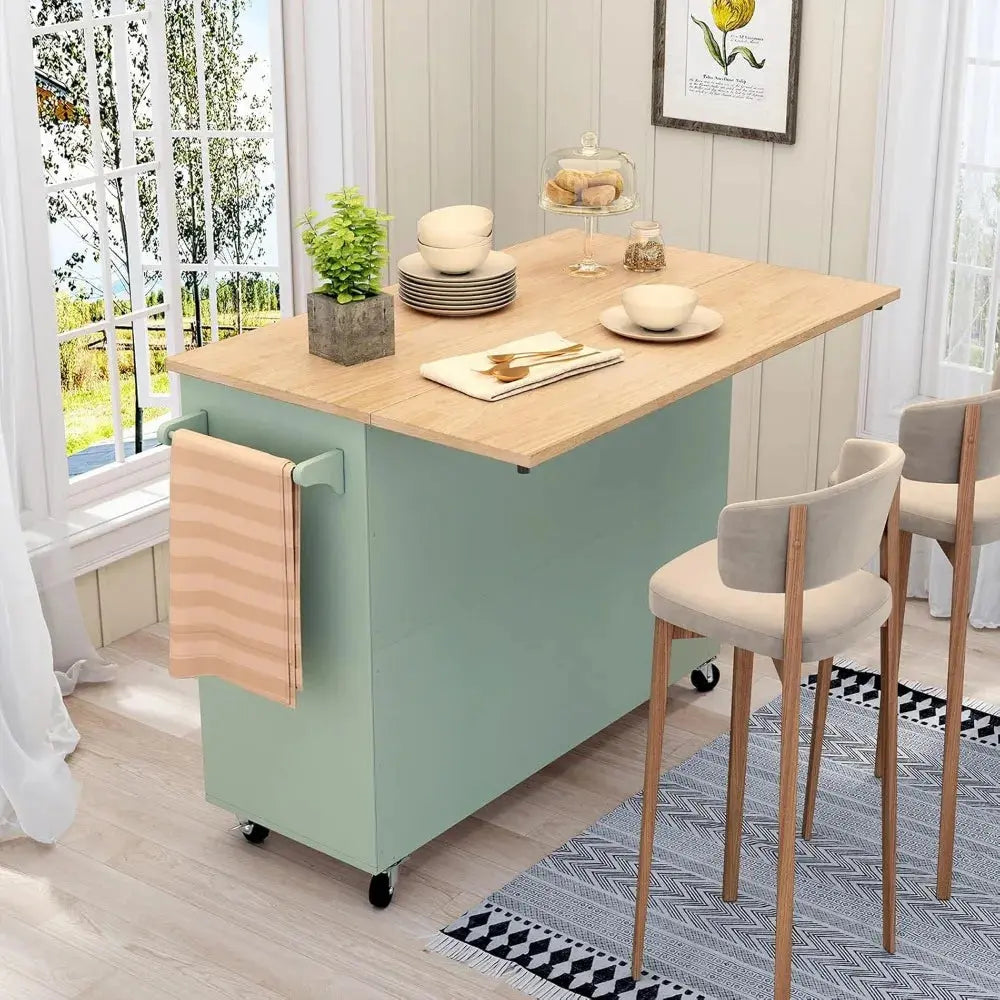 Sage Green Mobile Kitchen Island with Storage comfydesigners