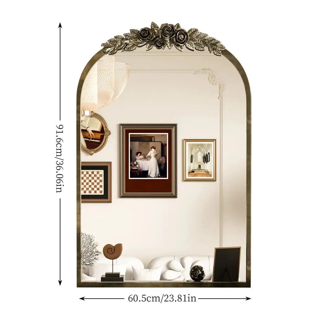 Arched Baroque Wall Mirror | Antique Brass Gold Finish, Decorative Wall-Mounted Mirror — 2 Sizes comfydesigners