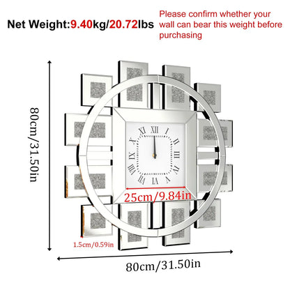 Crushed Diamond Mirrored Silent Wall Clock comfydesigners