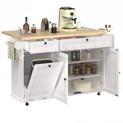 Where Preparation Meets Perfection — Rolling Drop-Leaf Kitchen Island with Power Outlet & Complete Storage comfydesigners
