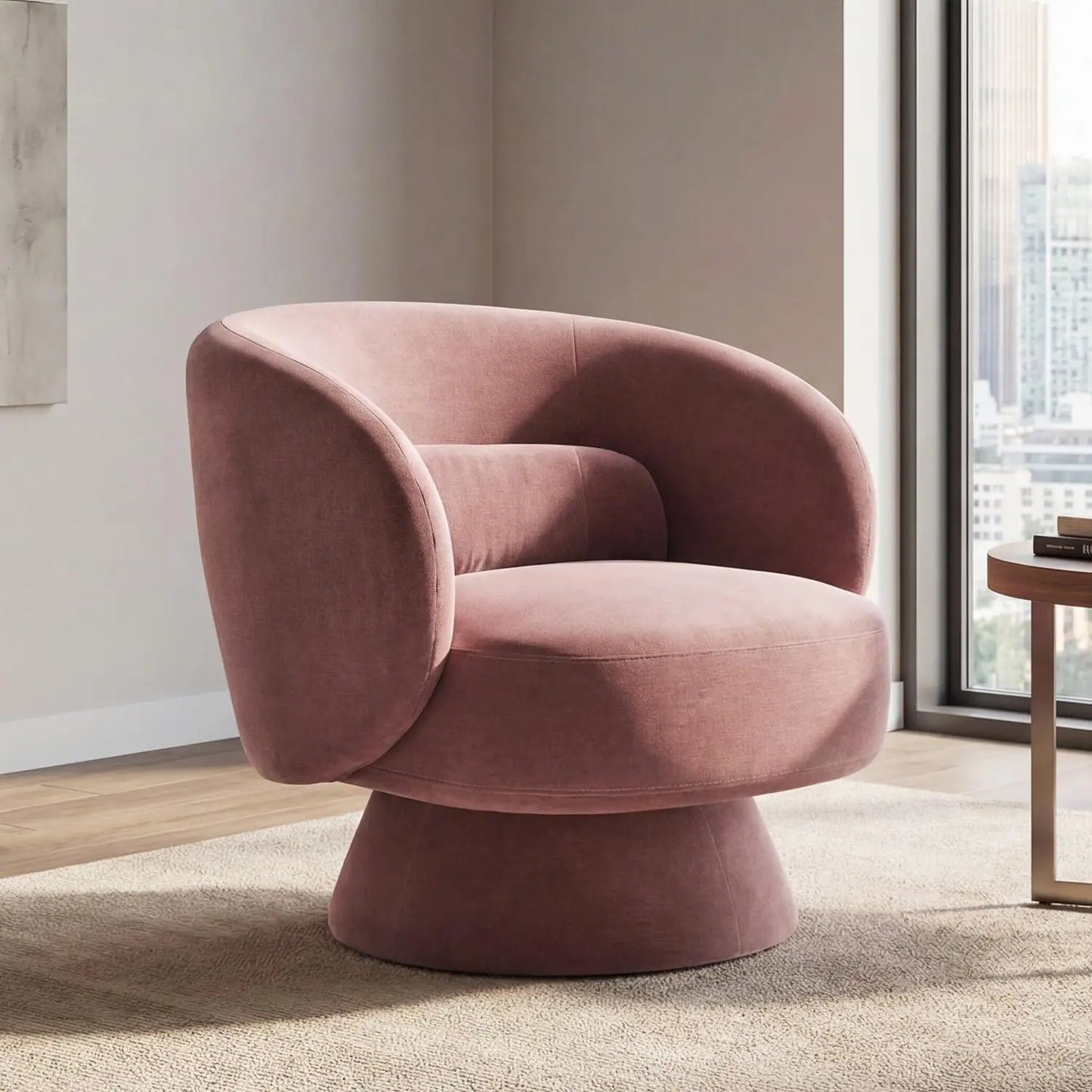 360° Swivel Boucle Barrel Chair — Lumbar