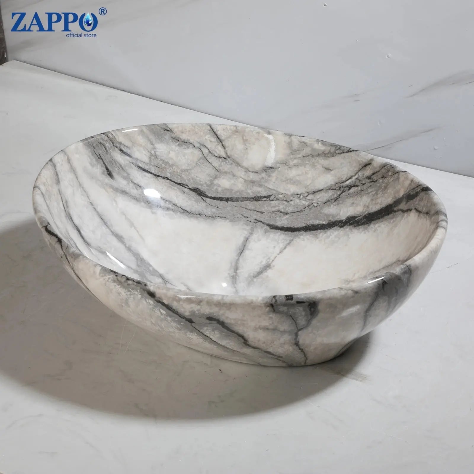 Hand-Painted Marble Ceramic Vessel Sink with Antique Brass Waterfall Faucet | Countertop Bathroom Sink comfydesigners