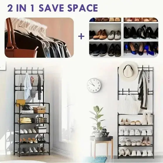 Five Tiers of Order. One Slim Footprint. — Freestanding 5-Tier Coat, Shoe & Storage Rack comfydesigners