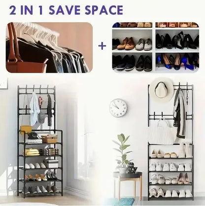 Five Tiers of Order. One Slim Footprint. — Freestanding 5-Tier Coat, Shoe & Storage Rack comfydesigners