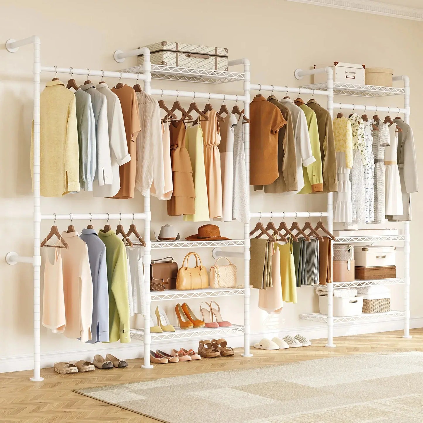 The Last Closet Organizer You’ll Ever Need — Wall-Mounted Industrial Pipe Rack, 6 Rods, 8 Shelves & 1,100 lb Capacity comfydesigners
