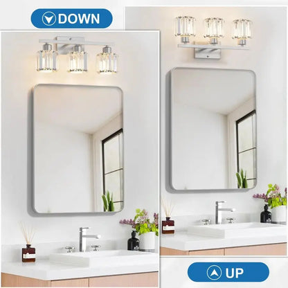 3Light Bathroom Light Fixtures Over Mirror, Brushed Nickel Crystal comfydesigners