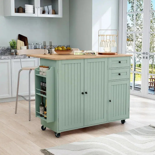 Sage Green Mobile Kitchen Island with Storage comfydesigners