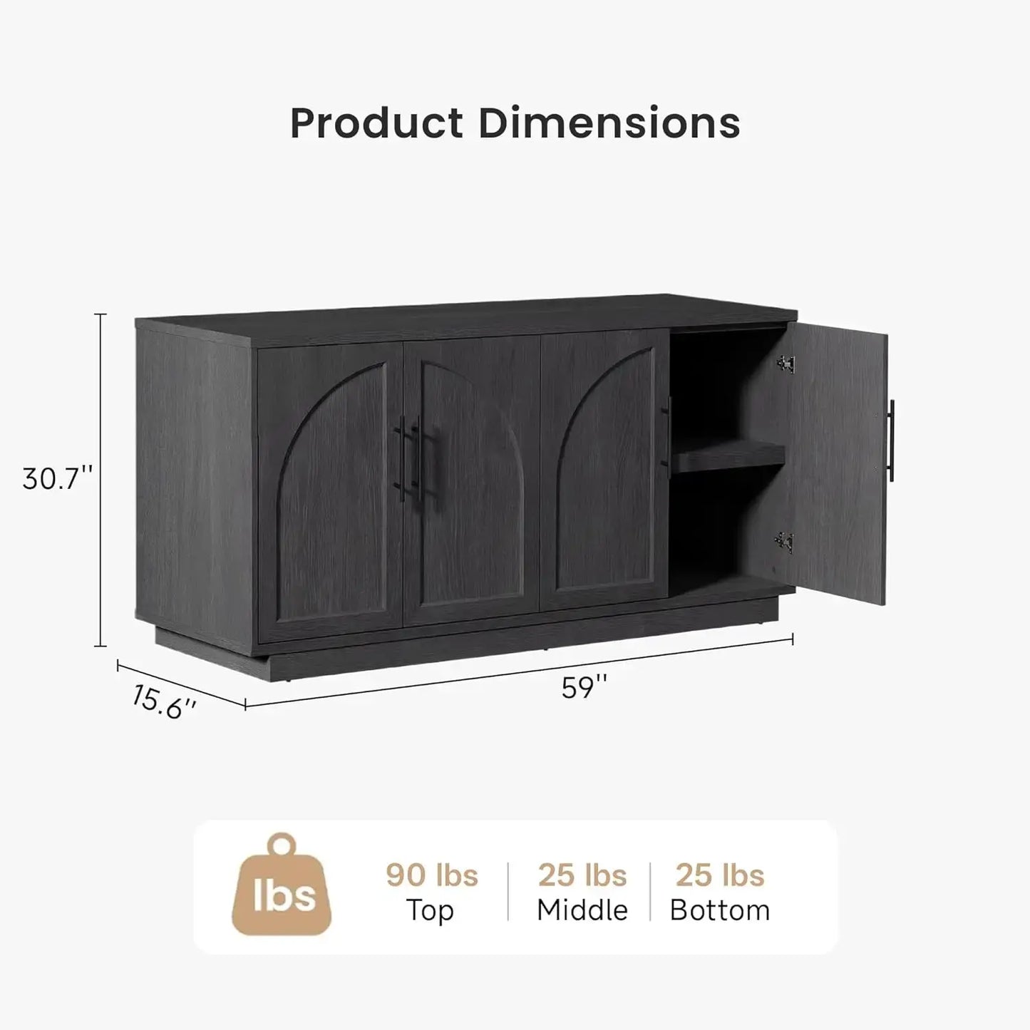 Arched Buffet Sideboard Adjustable Shelves 4-Door Storage comfydesigners