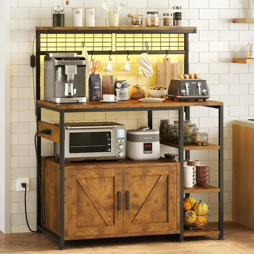 Bakers Rack with Power Outlet and LED Light comfydesigners