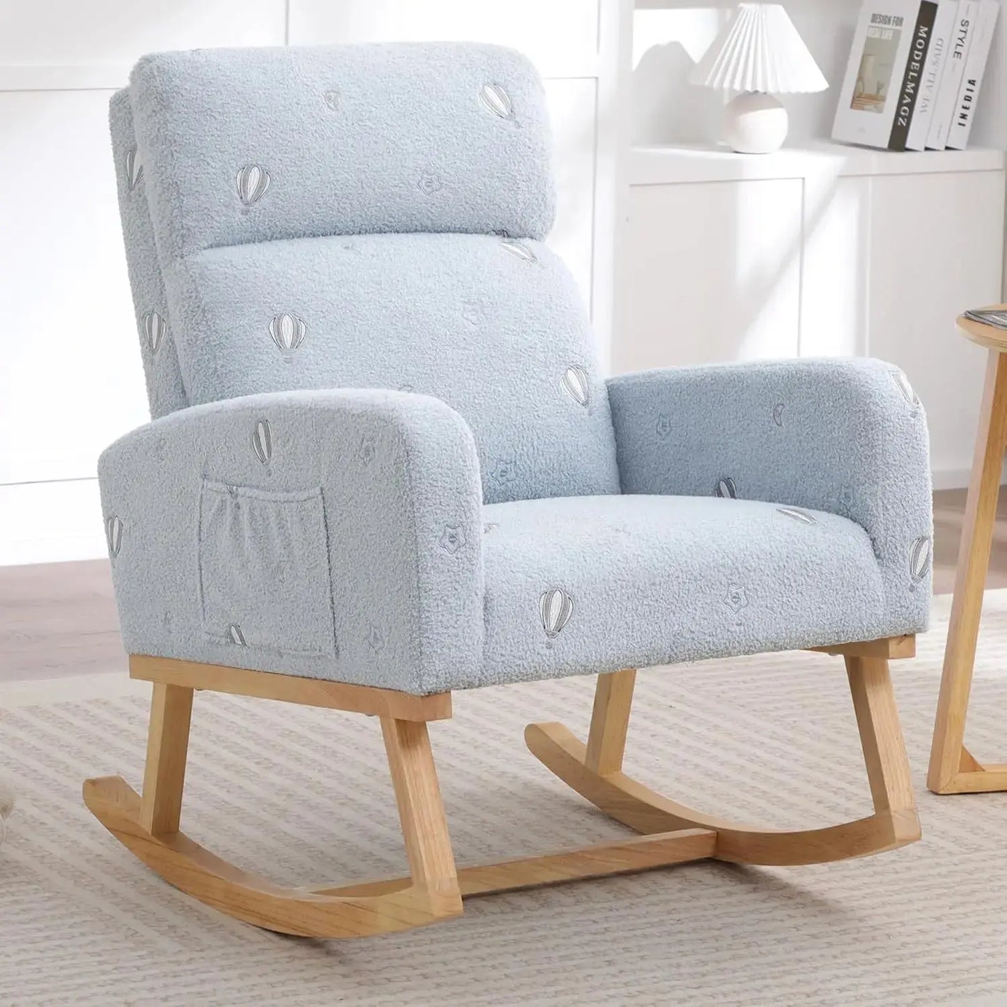 Sherpa Nursery Glider Rocking Chair with Pockets comfydesigners