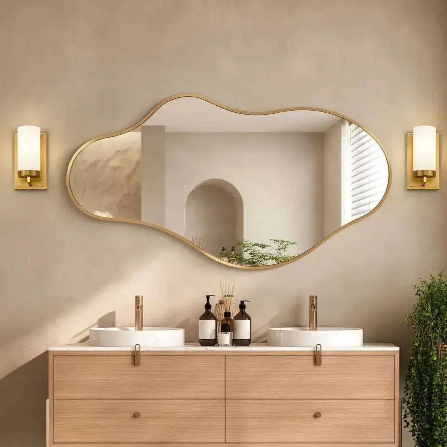 20x36" Asymmetrical Wall Mirror | Abstract Irregular Shape, Bronze Finish — Modern Decorative Mirror comfydesigners