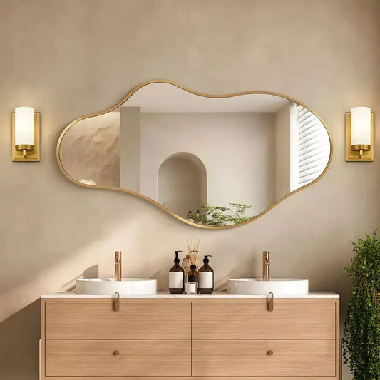 20x36" Asymmetrical Wall Mirror | Abstract Irregular Shape, Bronze Finish — Modern Decorative Mirror comfydesigners
