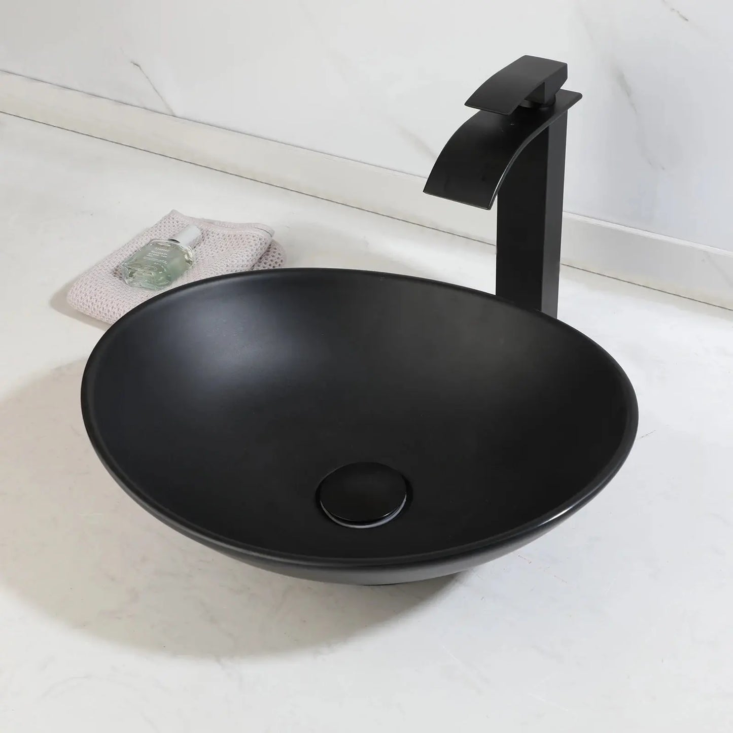 Stone Resin Vessel Sink with Waterfall Faucet | 22.6" European-Inspired Countertop Bathroom Sink comfydesigners