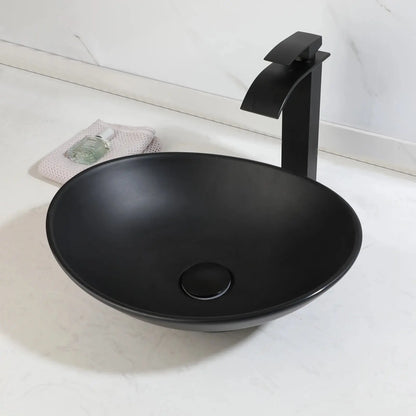 Stone Resin Vessel Sink with Waterfall Faucet | 22.6" European-Inspired Countertop Bathroom Sink comfydesigners