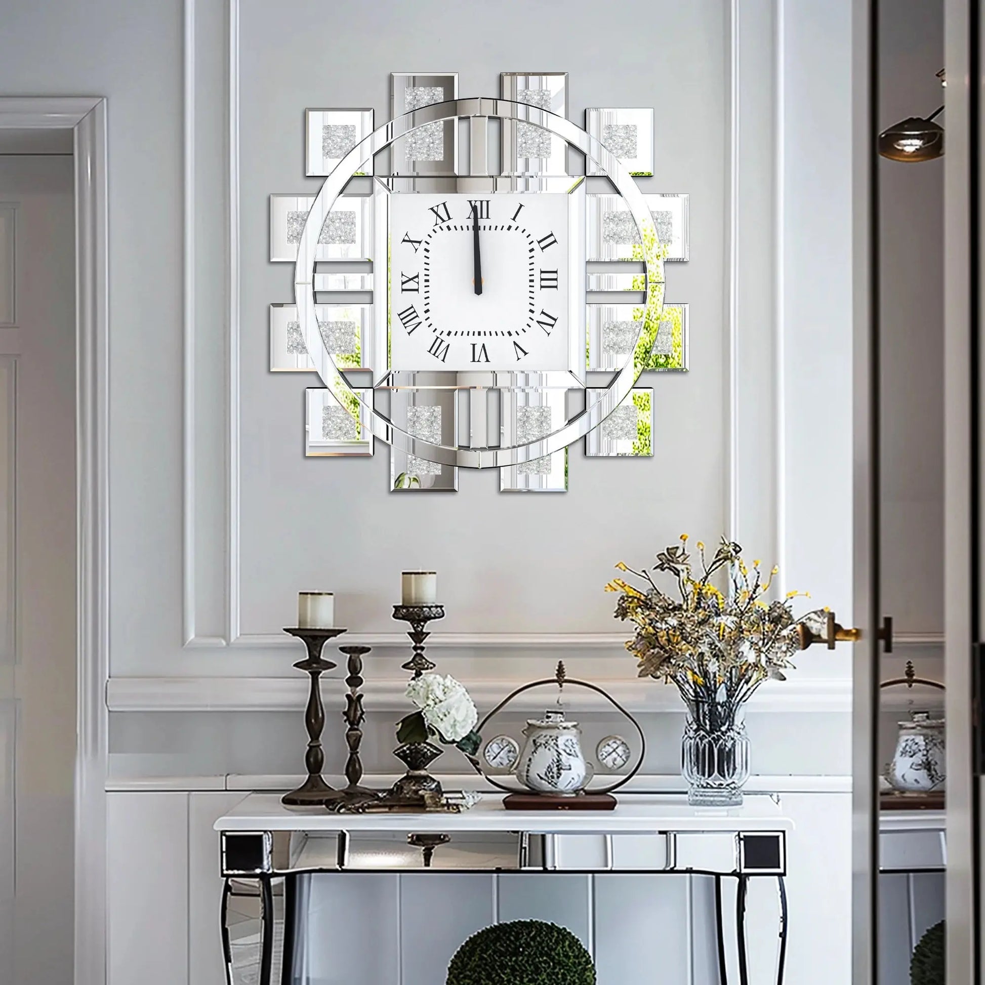 Crushed Diamond Mirrored Silent Wall Clock comfydesigners