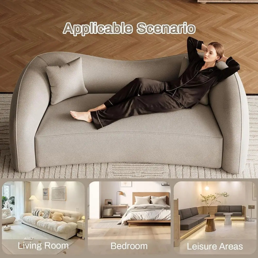 Curved Chenille Sectional Sofa — Deep Seat