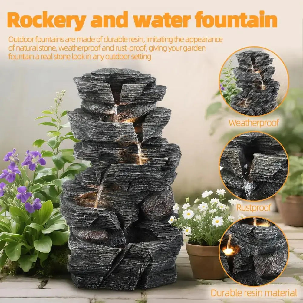 Bring the Waterfall Home — Multi-Tier Cascading Rock Fountain with Warm LED Lights comfydesigners