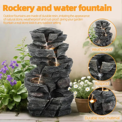 Bring the Waterfall Home — Multi-Tier Cascading Rock Fountain with Warm LED Lights comfydesigners