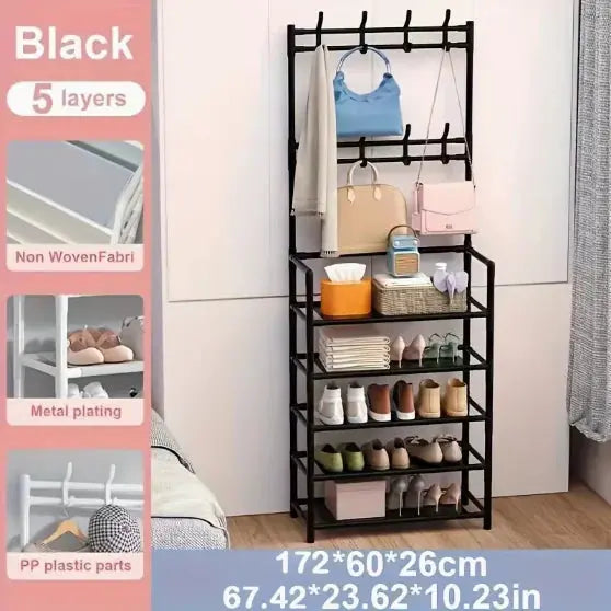 Five Tiers of Order. One Slim Footprint. — Freestanding 5-Tier Coat, Shoe & Storage Rack comfydesigners