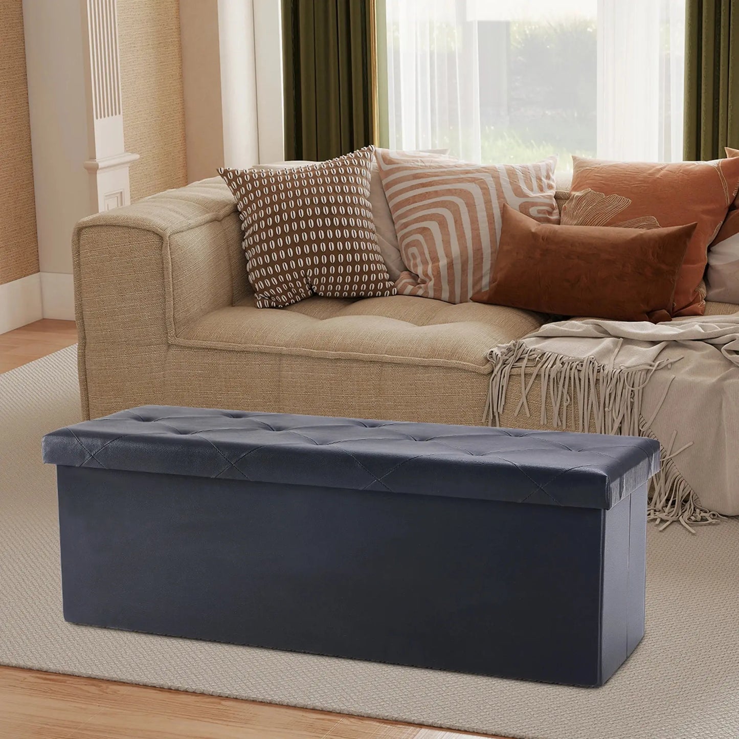 The Cleverest Seat in the Room — 30" Collapsible Leather Storage Ottoman & Footstool comfydesigners