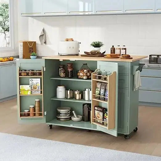 Sage Green Mobile Kitchen Island with Storage comfydesigners
