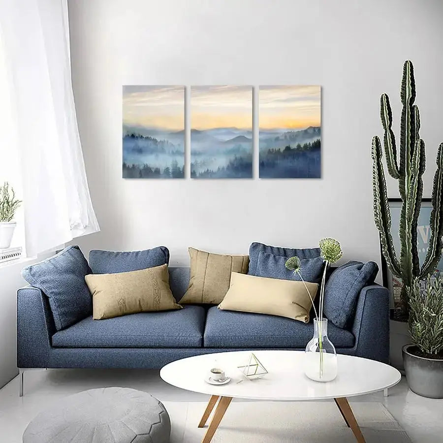 3 Panel Sunrise Misty Forest Print Picture comfydesigners