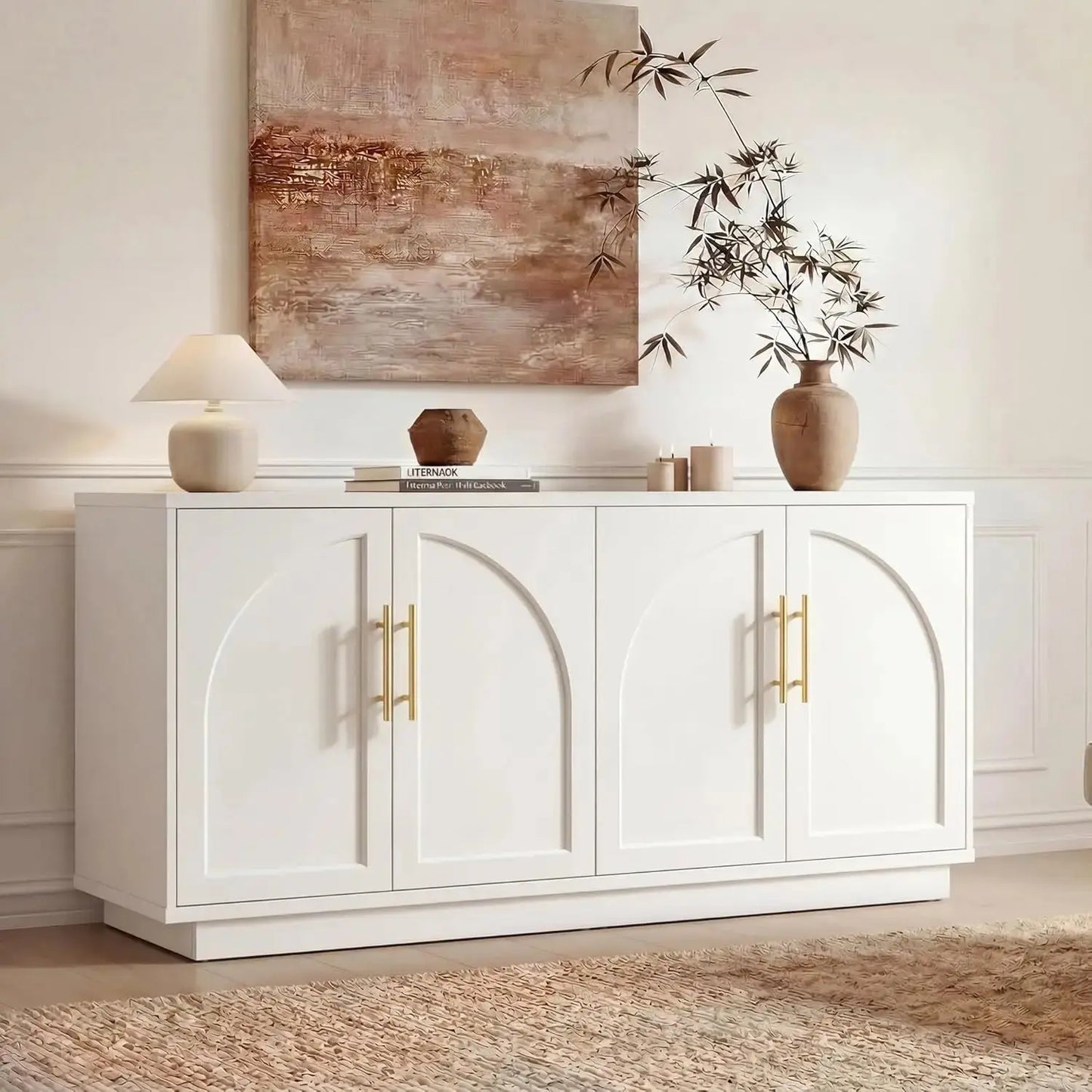 Arched Buffet Sideboard Adjustable Shelves 4-Door Storage comfydesigners