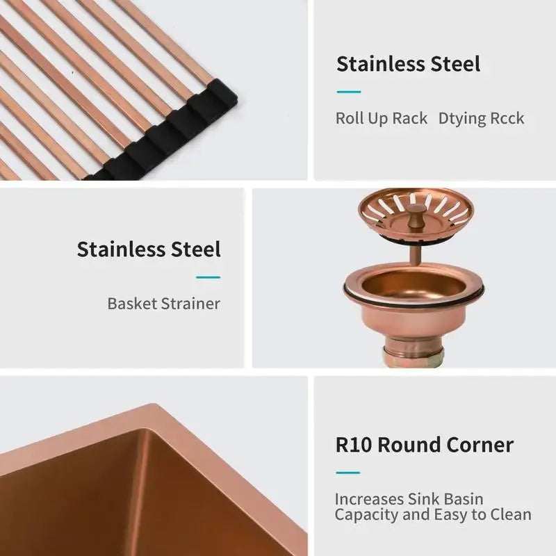Rose Gold Farmhouse Sink | Apron Front, 16-Gauge T304 Stainless Steel comfydesigners