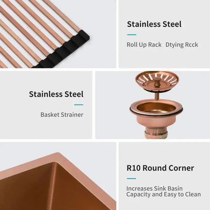 Rose Gold Farmhouse Sink | Apron Front, 16-Gauge T304 Stainless Steel comfydesigners