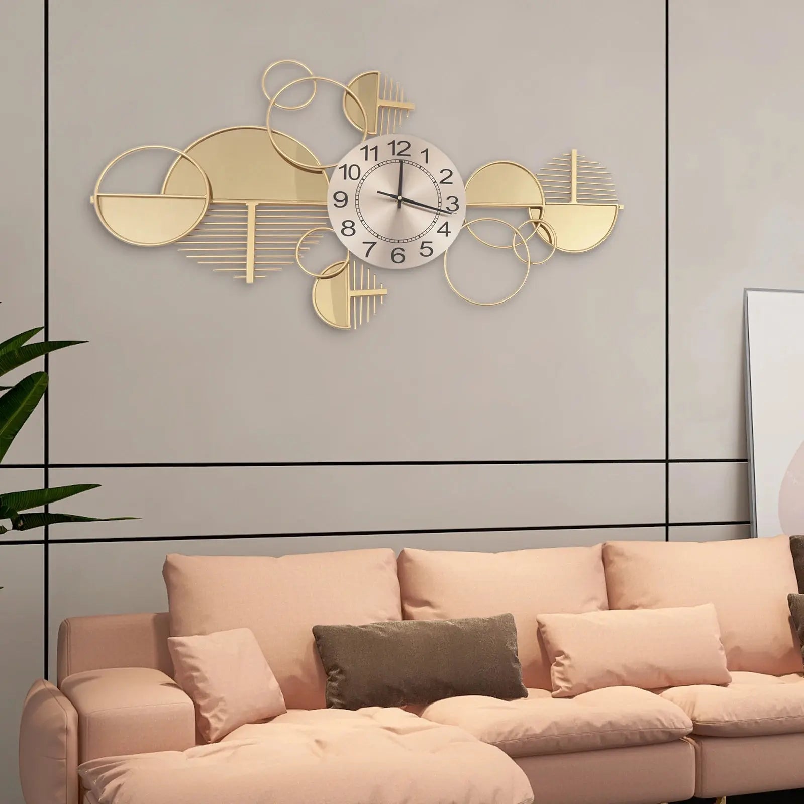 Gold Geometric Iron & Glass Wall Clock comfydesigners