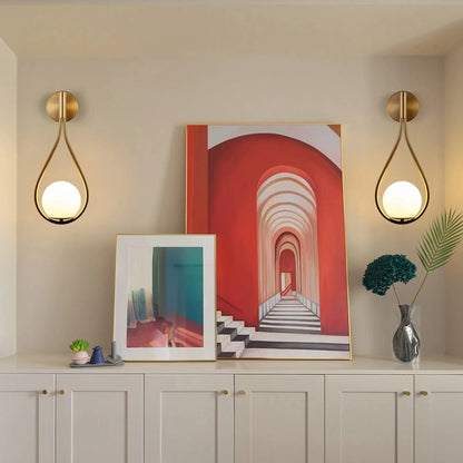 Luxury Golden Wall Sconces with Opal Glass Globe, Set of 2 comfydesigners