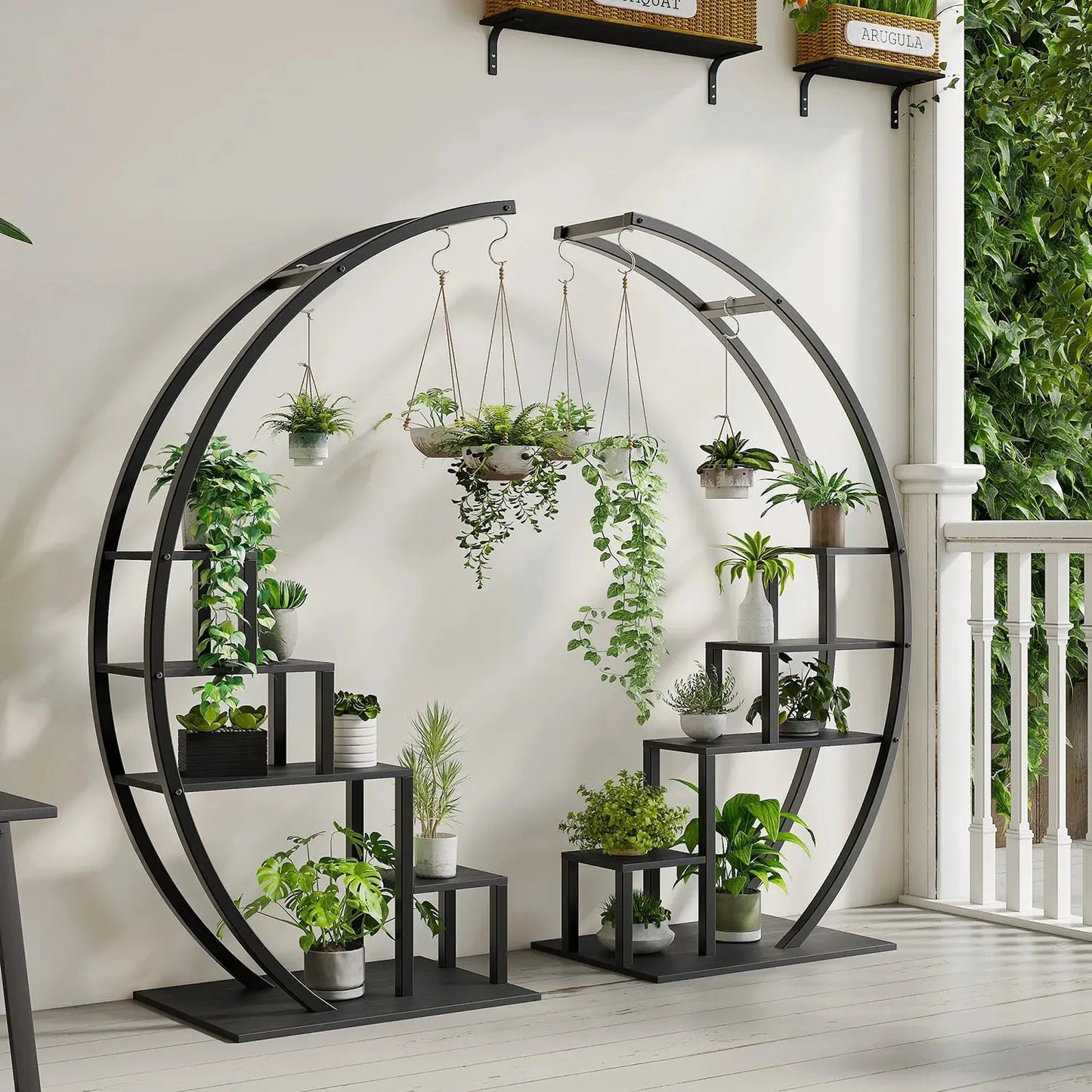 Half Moon. Full Impact. — 2-Pack 5-Tier Metal Plant Stand with 6 Hooks, Holds 16+ Pots comfydesigners
