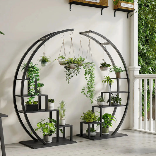 Half Moon. Full Impact. — 2-Pack 5-Tier Metal Plant Stand with 6 Hooks, Holds 16+ Pots comfydesigners