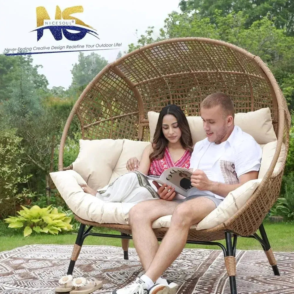 Oversized Double Egg Chair Lounger | 2-Person Wicker Outdoor Chair comfydesigners