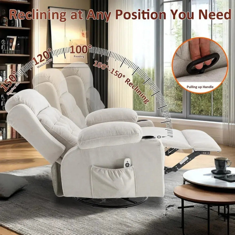 Massage Heated Rocker Recliner Chair with Swivel comfydesigners