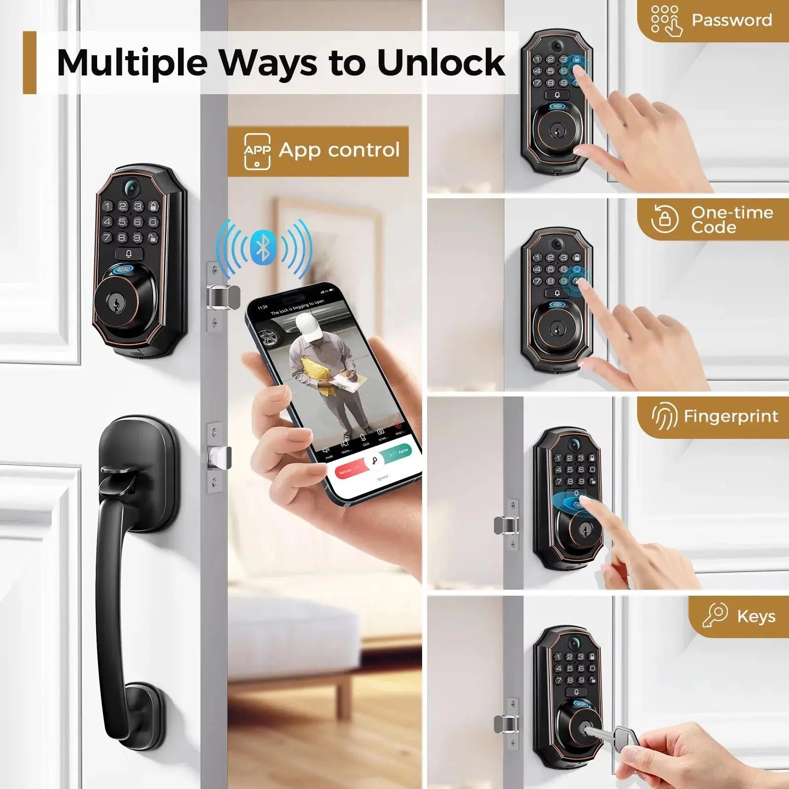 ARPHA Smart Lock D289H Smart WiFi Keyless Door Lock with Camera 5 in 1 Camera Fingerprint Entry App-Controlled Auto-Lock System comfydesigners