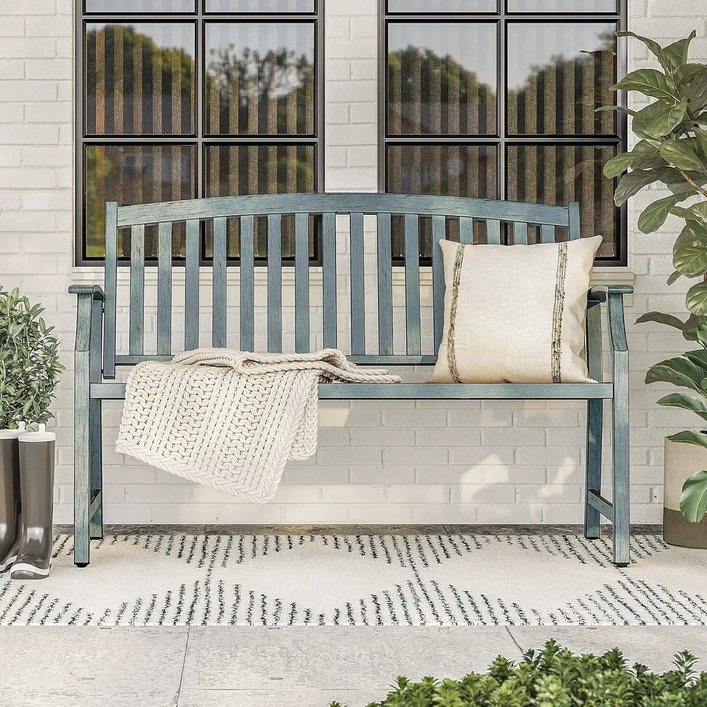 Sit. Stay. Enjoy. — 50" Rust-Resistant Farmhouse Outdoor Bench with Aluminum Seat & Iron Frame comfydesigners