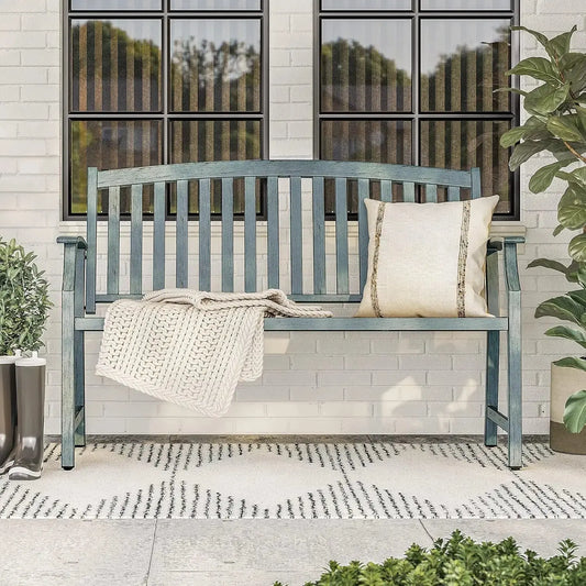 Sit. Stay. Enjoy. — 50" Rust-Resistant Farmhouse Outdoor Bench with Aluminum Seat & Iron Frame comfydesigners