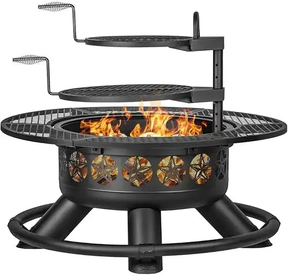 Grill. Dine. Gather. Repeat. — 47" Star-Pattern 3-in-1 Iron Fire Pit Table with 2 Cooking Grates comfydesigners